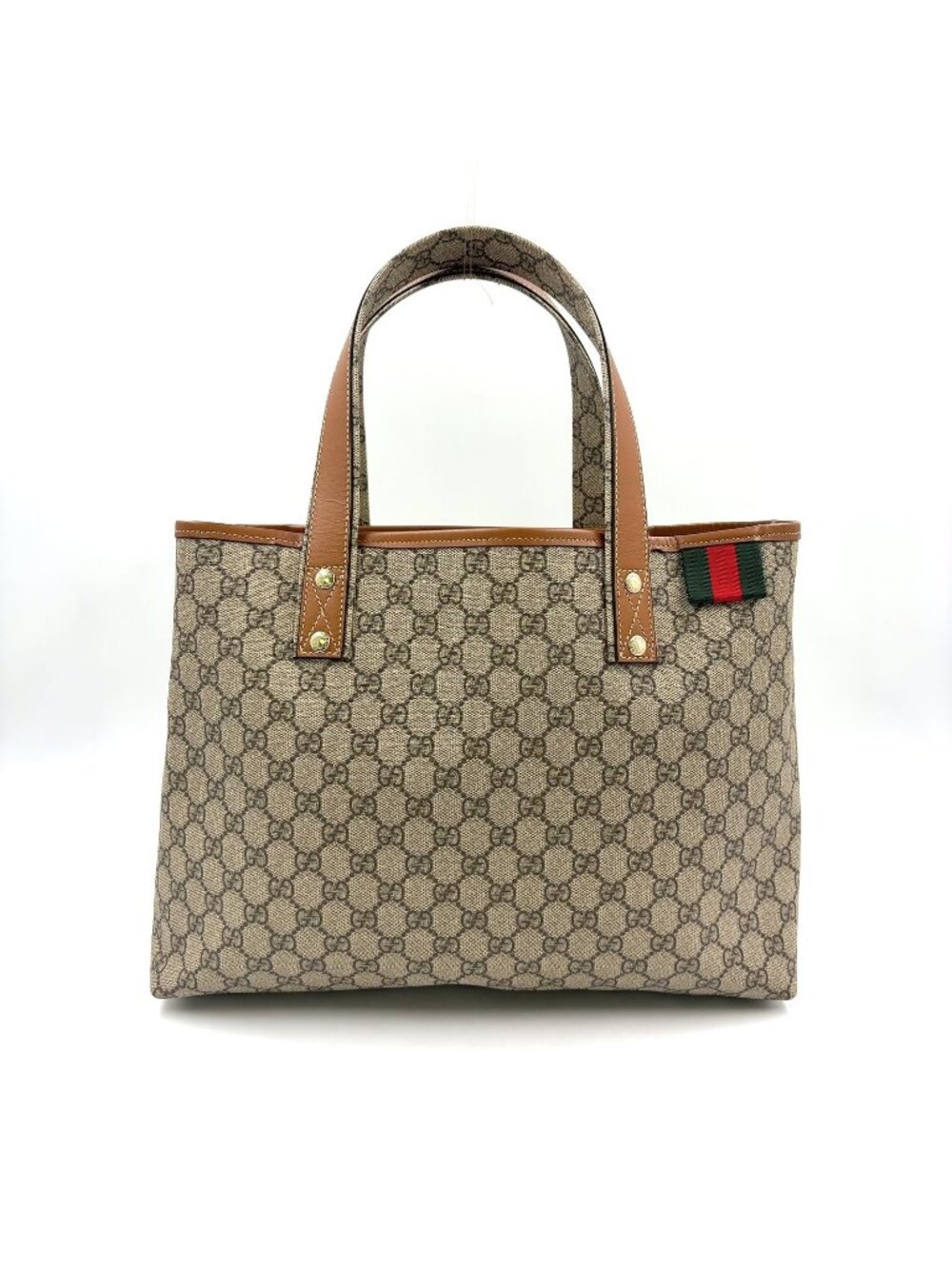 Gucci GG Supreme Sherry Line Leather Brown Tote Bag Gold